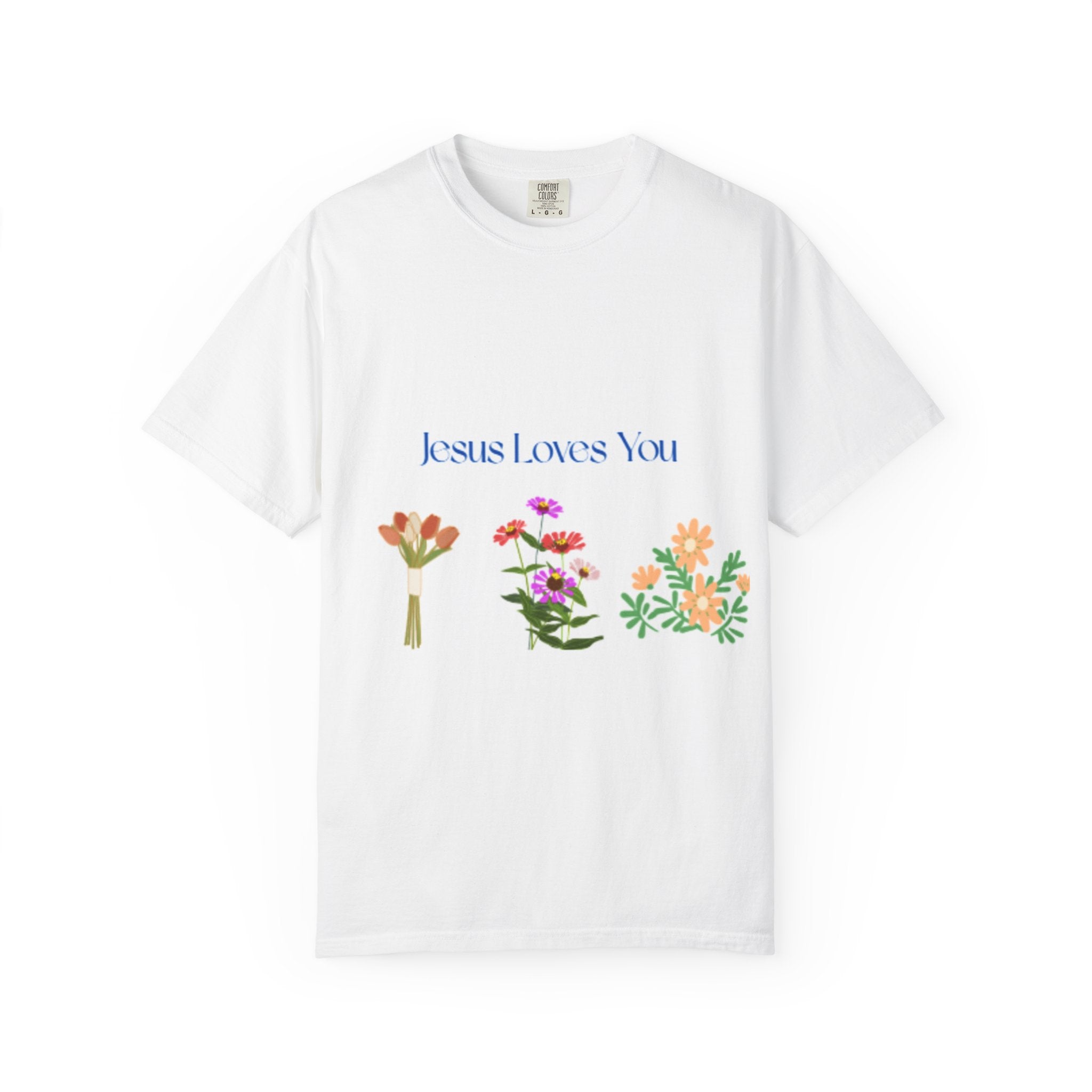 Christian Floral T-Shirt — "Jesus Loves You" with Cross & Flowers
