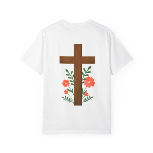 Christian Floral T-Shirt — "Jesus Loves You" with Cross & Flowers